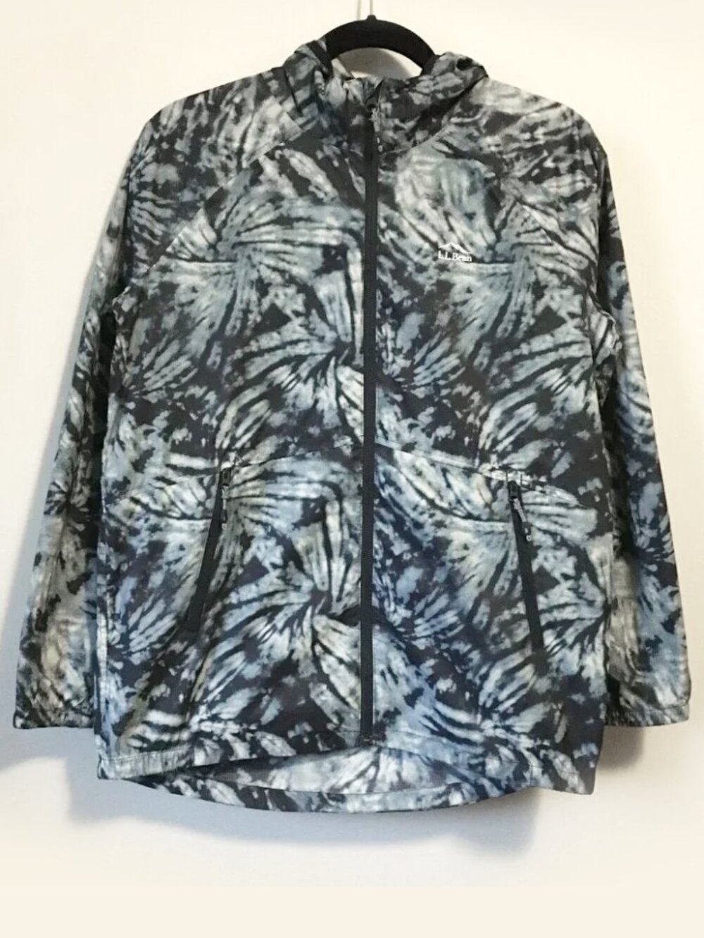 L.L. Bean Blue & White Tie Dye Outdoor Coat XL 18 Hooded Jacket